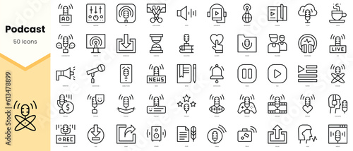 Set of podcast Icons. Simple line art style icons pack. Vector illustration