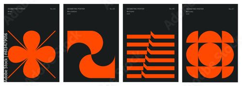 Vector primitive geometric shapes and symbols. Modernist poster set. Abstract and brutalist designs. Modern black and red logos influenced by swiss style.