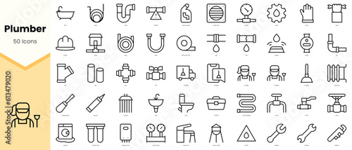 Set of plumber Icons. Simple line art style icons pack. Vector illustration