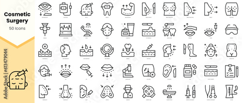 Set of plastic and cosmetic surgery Icons. Simple line art style icons pack. Vector illustration