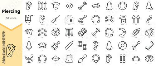 Set of piercing Icons. Simple line art style icons pack. Vector illustration
