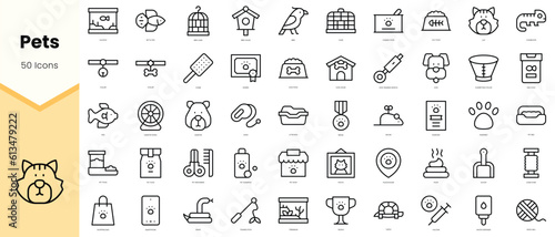 Set of pets Icons. Simple line art style icons pack. Vector illustration