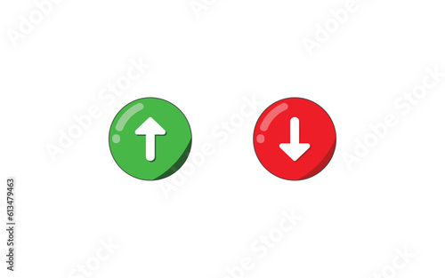 Up and down arrow icons. Realistic bubble up and down buttons icons. Arrow vector illustration. Flat icons isolated on white background.