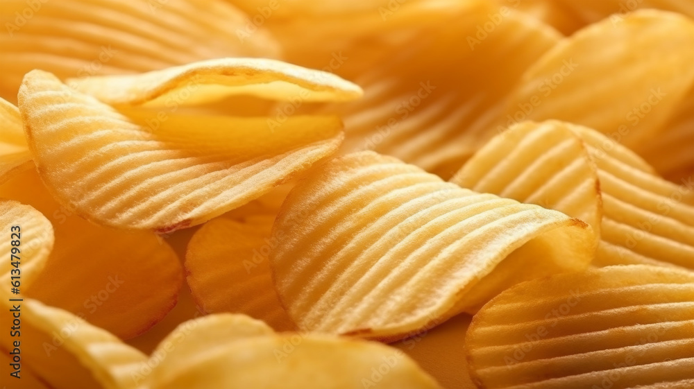 The Snack King: A Close-Up of Crispy Potato Chips, Beloved by All, fat food, wallpaper, texture, for banner, flyer The Snack King: A Close-Up of Crispy Potato Chips, Beloved by All, fat food, wallpaper, texture, for banner, flyer