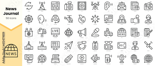 Set of news journal Icons. Simple line art style icons pack. Vector illustration