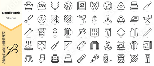 Set of needlework Icons. Simple line art style icons pack. Vector illustration