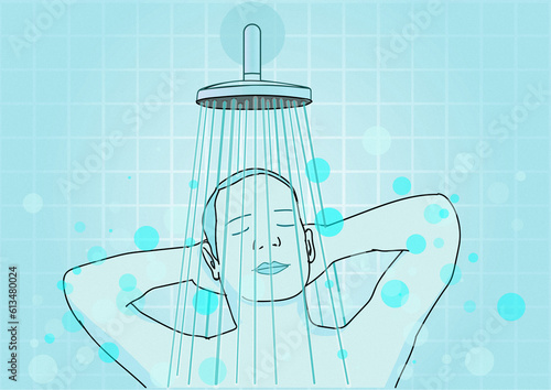 Ilustración de una persona tomando una ducha refrescante