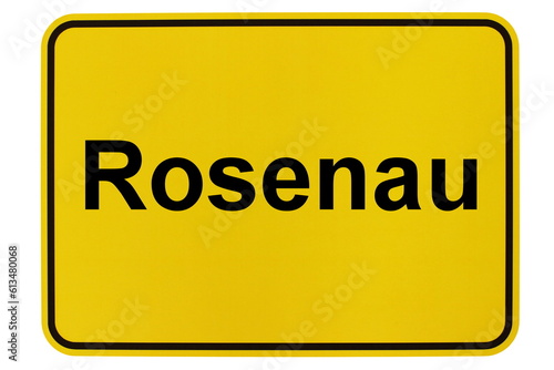 Illustration eines Ortsschildes der Gemeinde Rosenau in Brandenburg