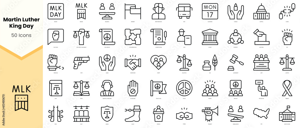 Set of martin luther king day Icons. Simple line art style icons pack. Vector illustration