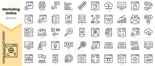Set of marketing online Icons. Simple line art style icons pack. Vector illustration