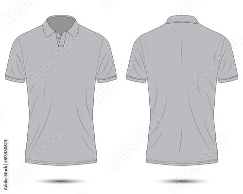 Gray short sleeve polo shirt mockup front and back view