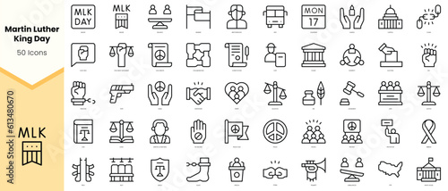 Set of martin luther king day Icons. Simple line art style icons pack. Vector illustration photo