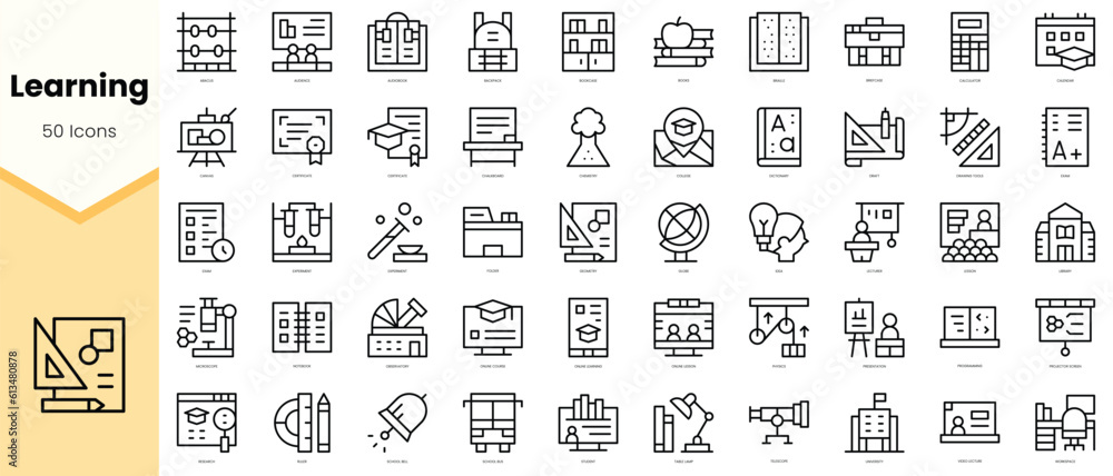Set of learning Icons. Simple line art style icons pack. Vector illustration