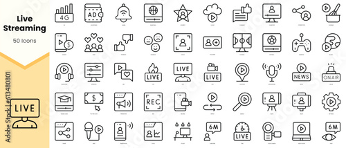 Set of live streaming Icons. Simple line art style icons pack. Vector illustration