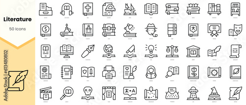 Set of literature Icons. Simple line art style icons pack. Vector illustration