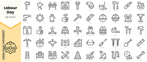 Set of labour day Icons. Simple line art style icons pack. Vector illustration