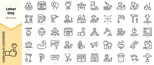 Set of labor day Icons. Simple line art style icons pack. Vector illustration photo