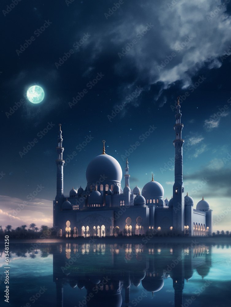 Peaceful Islamic Landscape | Serene Beauty of Mosque Surroundings. Generative AI