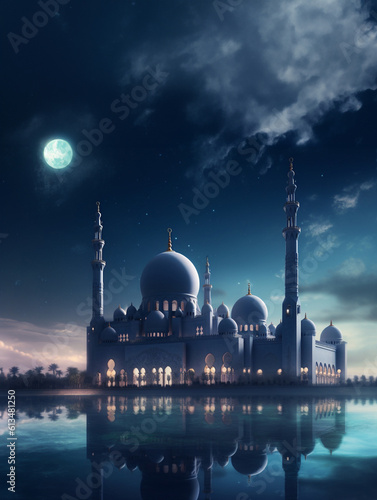 Peaceful Islamic Landscape | Serene Beauty of Mosque Surroundings. Generative AI