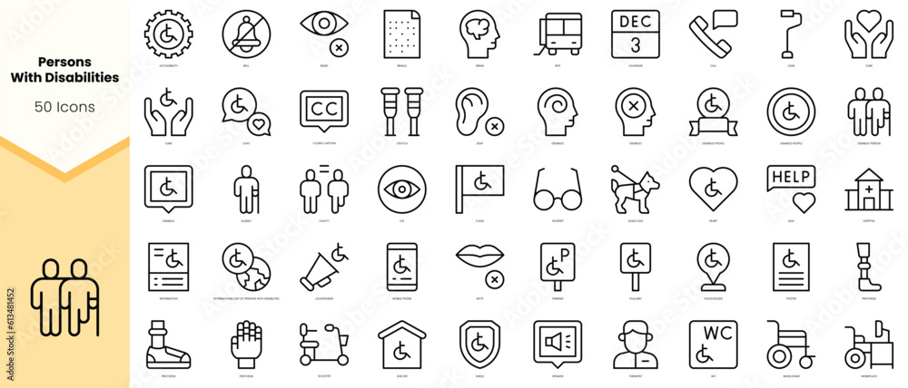 Set of disabilities Icons. Simple line art style icons pack. Vector ...