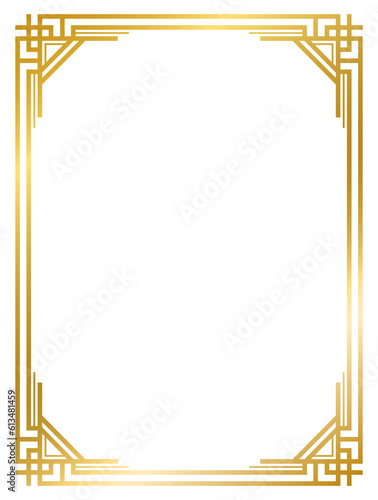  Art Deco gold frame vintage frame line geometric wedding label card frame png transparent background