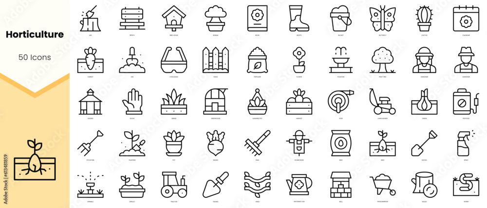 Set of horticulture Icons. Simple line art style icons pack. Vector illustration