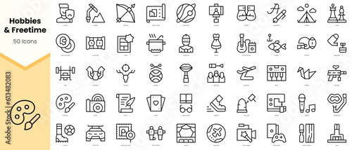 Set of hobbies and freetime Icons. Simple line art style icons pack. Vector illustration