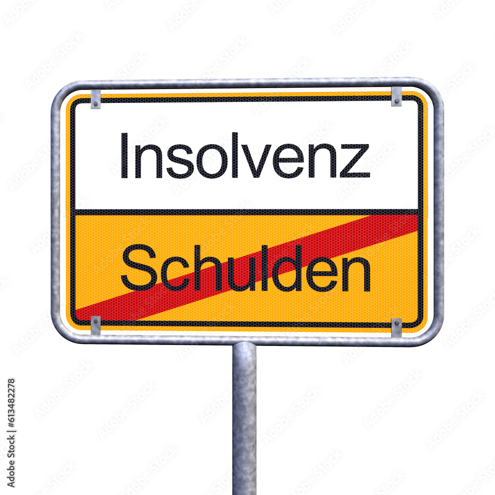 Illustration - Ortsschild - Ortstafel - Insolvenz - Schulden - Freisteller - Freigestellt Illustration - Ortsschild - Ortstafel - Insolvenz - Schulden - Freisteller - Freigestellt