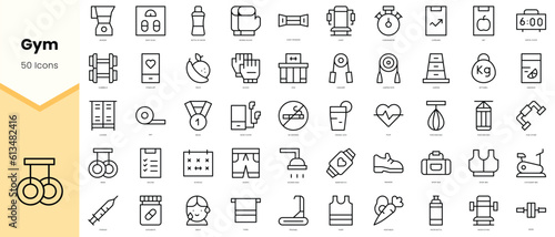 Set of gym Icons. Simple line art style icons pack. Vector illustration