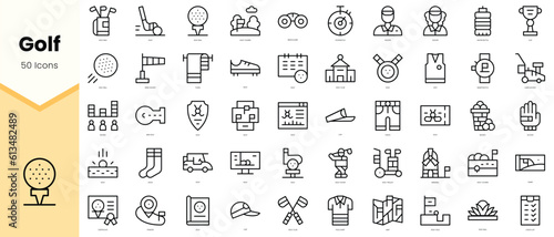 Set of golf Icons. Simple line art style icons pack. Vector illustration