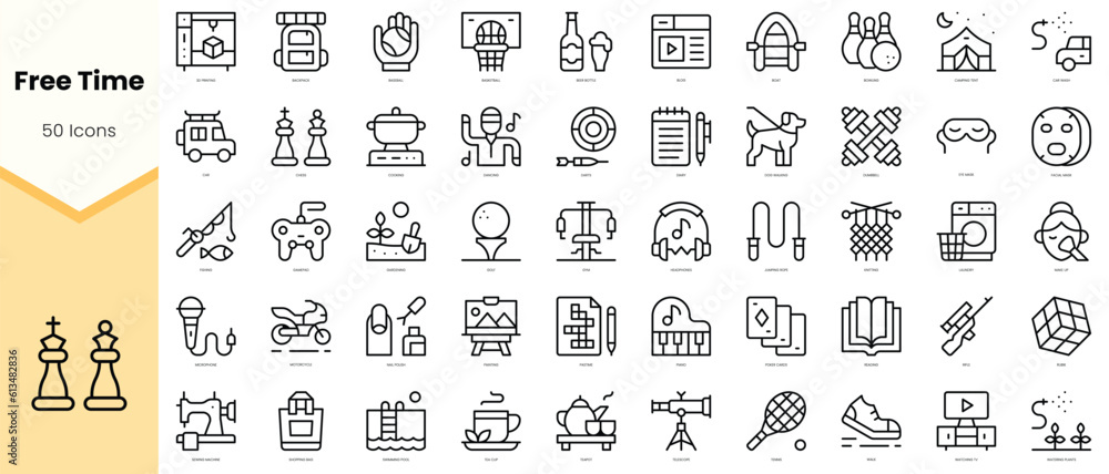 Set of free time Icons. Simple line art style icons pack. Vector illustration