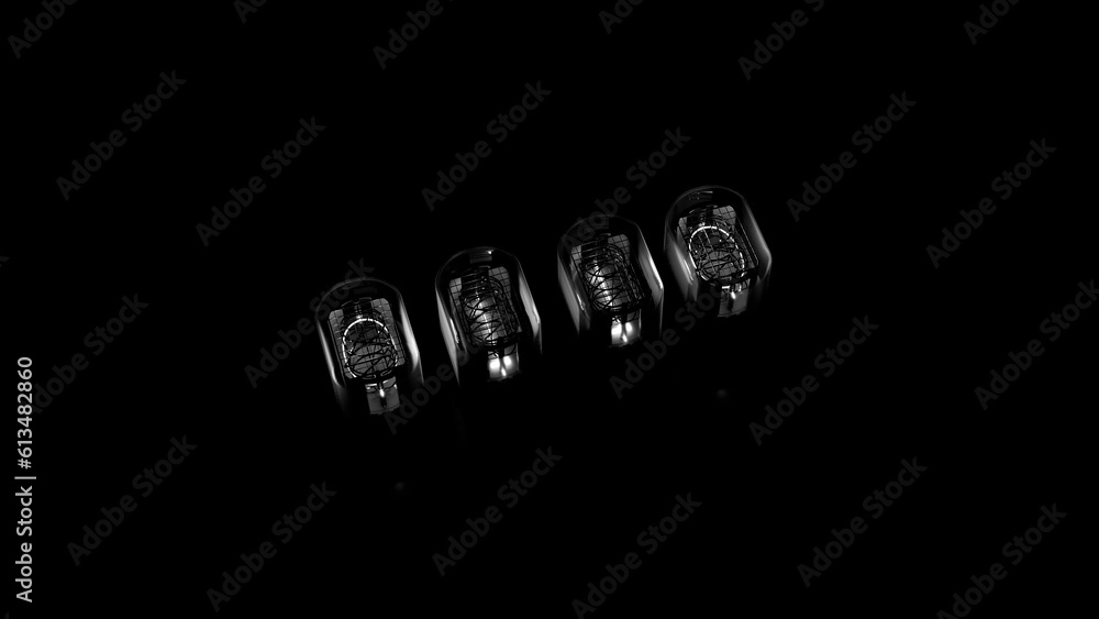 1001. Code. Nixie-Lamp. 3d Rendering. Black background. 1001. Code. Nixie-Lamp. 3d Rendering. Black background.