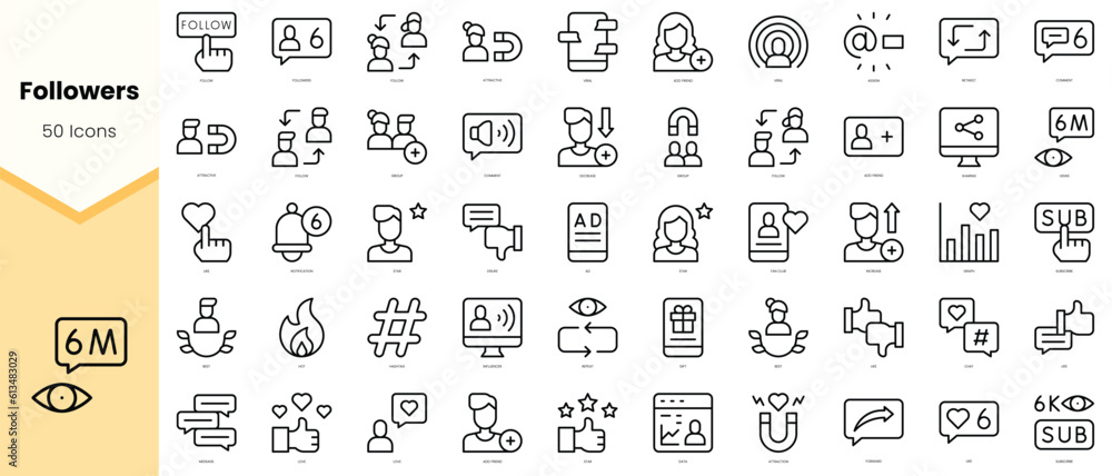 Set of followers Icons. Simple line art style icons pack. Vector illustration