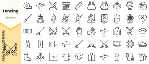 Set of fencing Icons. Simple line art style icons pack. Vector illustration