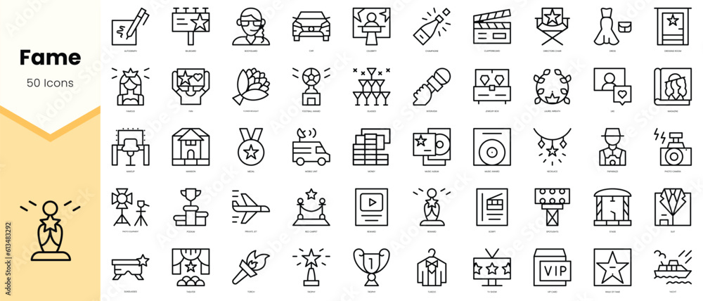 Set of fame Icons. Simple line art style icons pack. Vector illustration