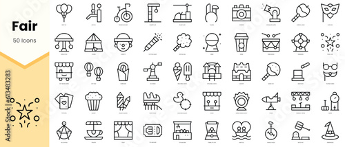 Set of fair Icons. Simple line art style icons pack. Vector illustration