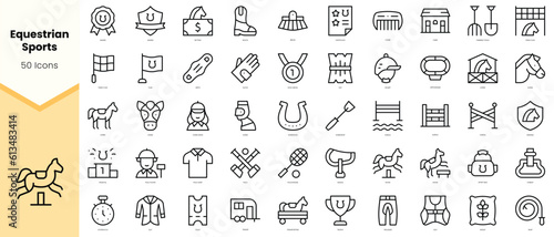 Set of equestrian sports Icons. Simple line art style icons pack. Vector illustration