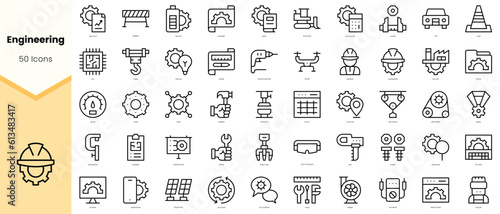Set of engineering Icons. Simple line art style icons pack. Vector illustration