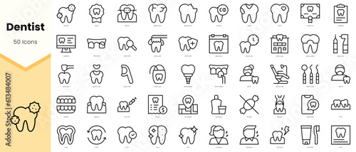 Set of dentist Icons. Simple line art style icons pack. Vector illustration