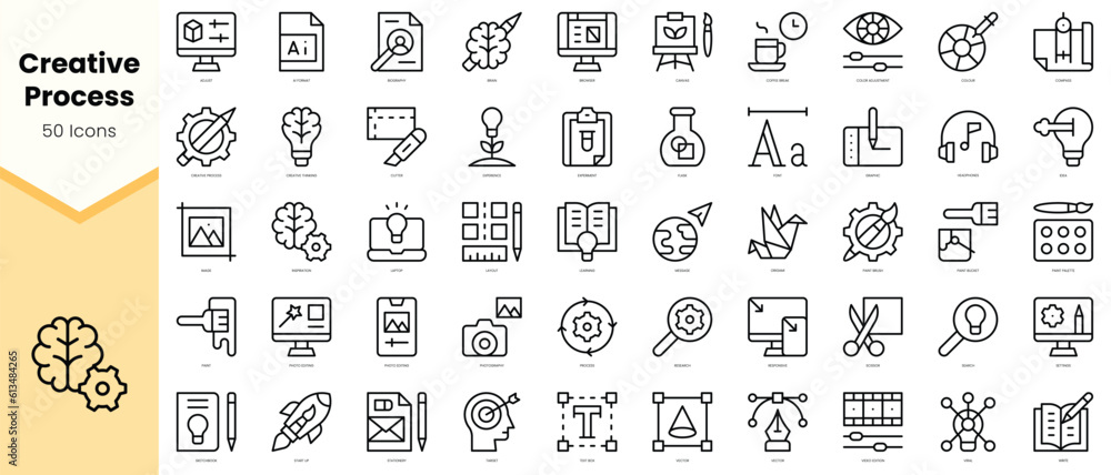 Set of creative process Icons. Simple line art style icons pack. Vector illustration