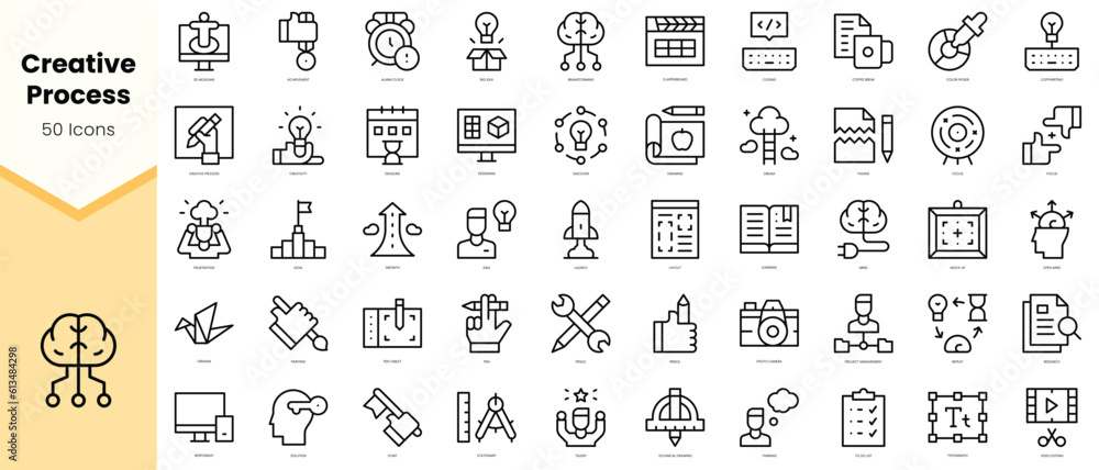 Set of creative process Icons. Simple line art style icons pack. Vector ...
