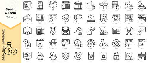 Set of credit and loan Icons. Simple line art style icons pack. Vector illustration