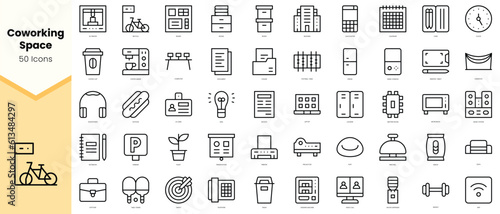 Set of coworking space Icons. Simple line art style icons pack. Vector illustration