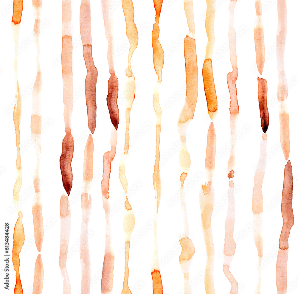 Hand painted watercolor brown abstract stripe all over seamless pattern
