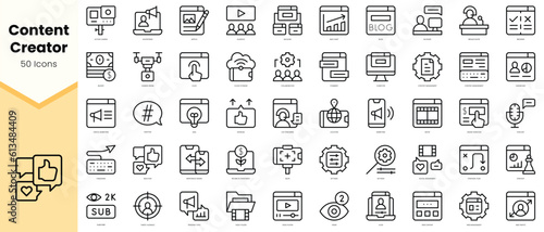 Set of content creator Icons. Simple line art style icons pack. Vector illustration