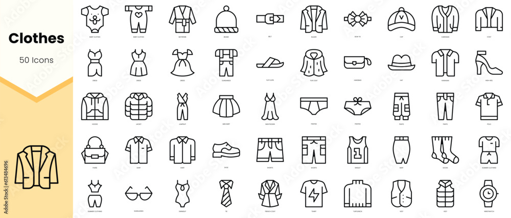 Set of clothes Icons. Simple line art style icons pack. Vector illustration