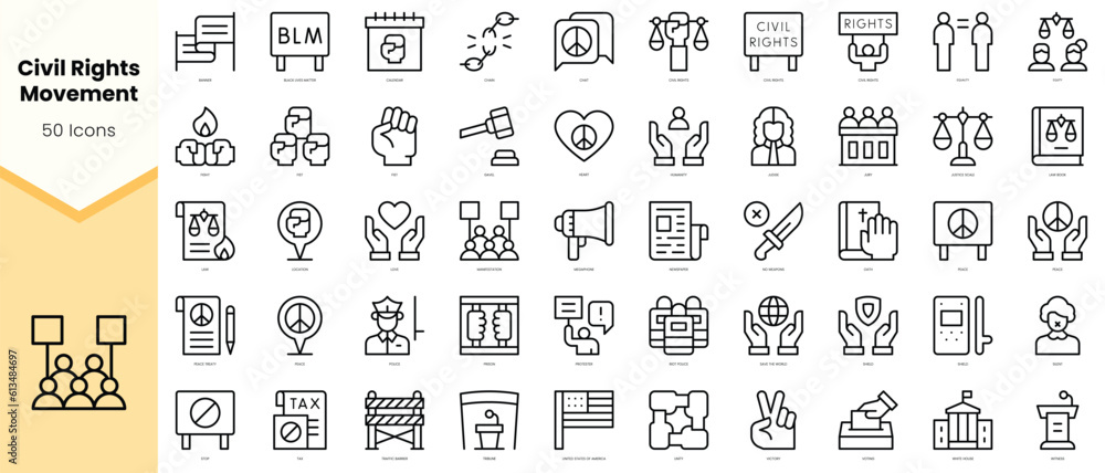 Set of civil rights movement Icons. Simple line art style icons pack. Vector illustration