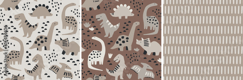 Cute dinosaur pattern collection. Hand drawn dinosaur designs. Perfect for kids fabric, textile, nursery wallpaper. Vector illustration.