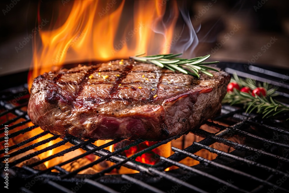Sizzling Steak Delight. Perfectly Grilled. Medium Rare Juicy Steak with Rosemary Sizzling Steak Delight. Perfectly Grilled. Medium Rare Juicy Steak with Rosemary
