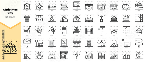 Set of christmas city Icons. Simple line art style icons pack. Vector illustration